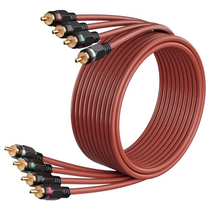 Adoreen 4-Channel RCA Audio Cable 15 Ft, Oxygen Free Copper Male to Male Twisted Pair RCA Interconnect Cable with Noise Reduction, Gold-Plated Series Car Stereo Power Sports & Marine Connector Cable - size: 15ft