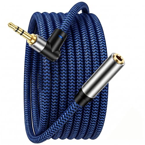3.3FT (1M) 3.5mm Audio Extension Cable, 90-Degree Right Angle Aux Extender Cord (Male to Female), Nylon Braided TRS Stereo Audio Jack Adapter for Car, PC, Speakers, Headphones (No Mic Support) - size: 3.3FT