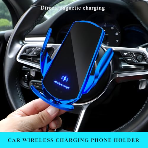 Sun Walker Wireless Car Charger Mount, Electric Induction 15W Fast Charging Bracket Air Vent Phone Holder, Auto-Clamping Wireless Charger Vent Mount Compatible with Most Smartphones (Blue) - color: Blue