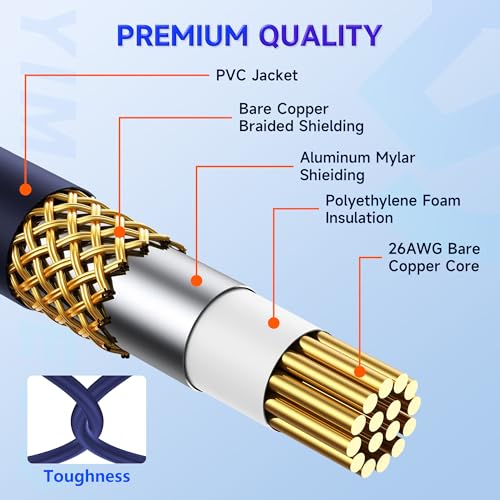 3.5mm to RCA Splitter Cable, RCA y Cable Adapter Splitter Cables 1 Female to 2 Male Cinch Cable for Subwoofer, Speaker, AMP, Turntable, Home Theater(3.5mm to RCA Audio Cable, 2Pack) - size: 3.5 Female to 2 Male
