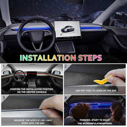 Acrylic Interior Car LED Strip Light with 6mm Sewing Edge - 43.3 inches Ambient Lighting Kits, Neon LED Strip Light(110CM/43.3IN, Blue) - color: 110CM/43.3IN, Blue