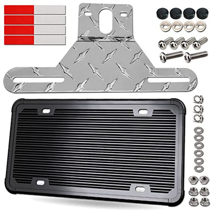 Aootf Trailer License Plate Bracket, Aluminum Holder & Silicone Frame - color: Black