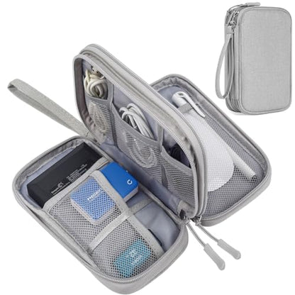 CAAORDKSO 전자 오거나이저 여행용 케이블 액세서리 케이스, 오거나이저 백, USB, 코드, 충전기, 휴대폰, 보조 배터리, 이어폰용 액세서리 파우치 (라이트 그레이, 미디엄) - color: 라이트 그레이., size: Medium