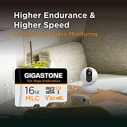[10x High Endurance] GIGASTONE Industrial 16GB MLC Micro SD Card, 4K Video Recording, Security Cam, Dash Cam, Surveillance Compatible 95MB/s, U3 C10, with Adapter [5-Yrs Free Data Recovery] - color: 16GB High Endurance 1-Pack