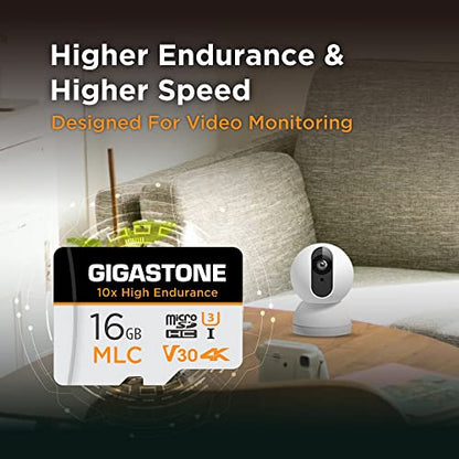 [10x High Endurance] GIGASTONE Industrial 16GB MLC Micro SD Card, 4K Video Recording, Security Cam, Dash Cam, Surveillance Compatible 95MB/s, U3 C10, with Adapter [5-Yrs Free Data Recovery] - color: 16GB High Endurance 1-Pack