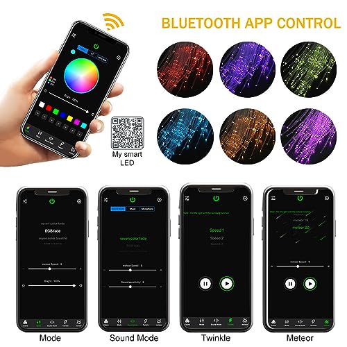 Twinkle Starlight Headliner Light,32W 1000pcs 13.1ft LED Star Ceiling Fiber Optic Light Kit APP/Remote Control for Car/Home/Party - size: 1000pcs*0.029in*13.1ft