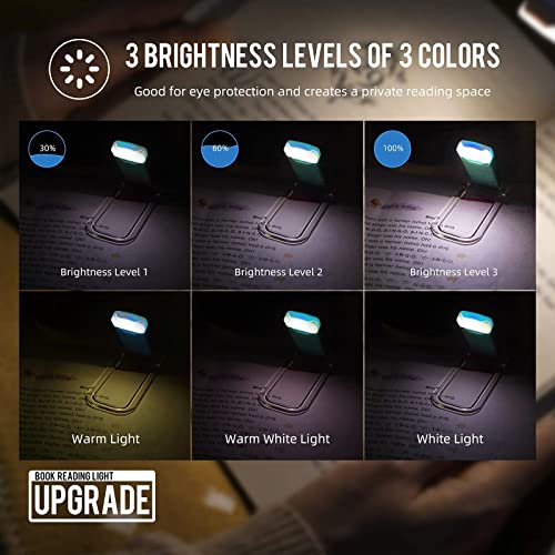 EGWASER Book Reading Light, Portable USB Rechargeable LED Clip on Book Lights for Reading in Bed, 3 Brightness Adjustable Dimmable Bookmark Light for Eye-Protection, Reading Lamp (Blue) - color: 1-Pack Blue