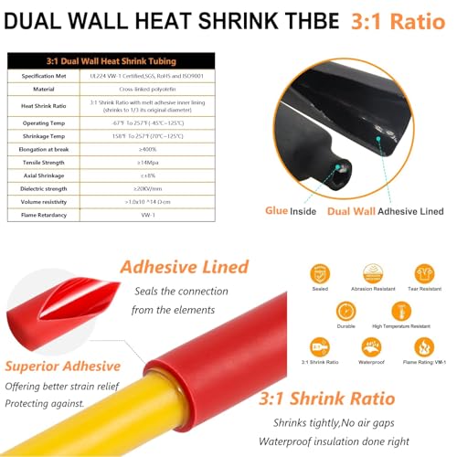 SVAAR 6PCS 0 Gauge Butt Connectors 1/0 AWG Uninsulated Butt Splice Connectors Non Insulated Crimp Butt Splices Kit Bare Pure Copper Seamless Barrel Battery Cable Butt Terminals & 6PCS 3:1 Heat Shrinks