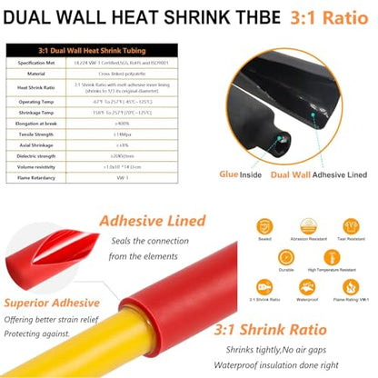 SVAAR 6 PCS 0000 Gauge Non Insulated Butt Connectors 4/0 AWG Uninsulated Butt Splice Connectors Crimp Repair Butt Splices Kit Bare Pure Copper Seamless Barrel Splice Terminals & 6 PCS 3:1 Heat Shrinks