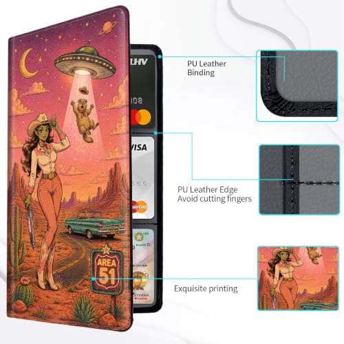 Car Registration and Insurance Card Holder Wallet, Alien Cowgirl Pink Vehicle Document Organizer for Glove Box, Auto License & ID Card Holder Case, Slim Multi-Slot Car Paper Organizer - color: Desert Alien Cowgirl Pink