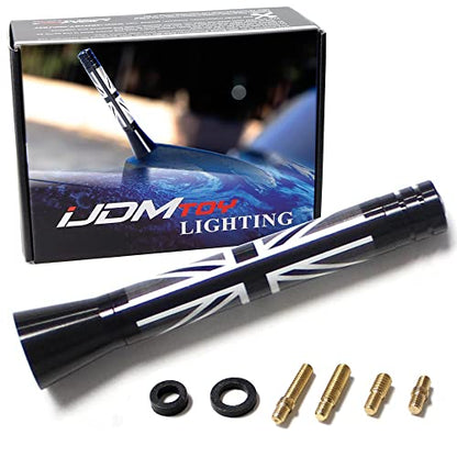 iJDMTOY 3-Inch Black/White Union Jack Theme Short Antenna Compatible with Mini Cooper (All Models) & More Other Cars - color: Black/White