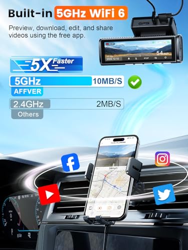 Affver 4K+2.5K Dash Cam Front and Rear, Built-in 5G WiFi 6 GPS Dual Dashcam
