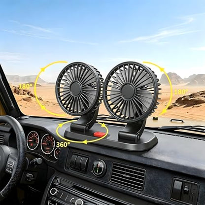 Car Fan,Dual Head USB Fans for Car, USB Powered Car Seat Fan, 360° Rotatable & 2 Strong Wind 5V Table Fans Adjustable for Vehicles SUV RV - color: Dual-5V