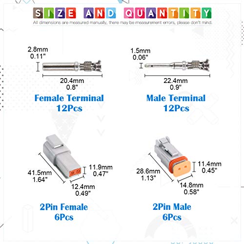 Glarks 30Pcs 2 Pin Way Sealed Gray Male and Female Auto Waterproof Electrical Wire Connector Plug 22-16AWG Connector for Motorcycle, Scooter, Car, Truck, Boats - size: 2 pin