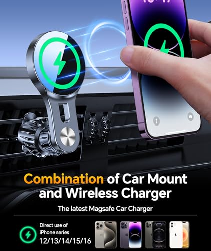 for 15W Magsafe Car Mount Charger【Long Arm】 Magnetic Wireless Car Charger Magsafe Charger Car Accessories Mag Safe Car Mount Holder Vent Magsafe Car Charger Mount for iPhone 16 Pro Max 15 14 13 Plus