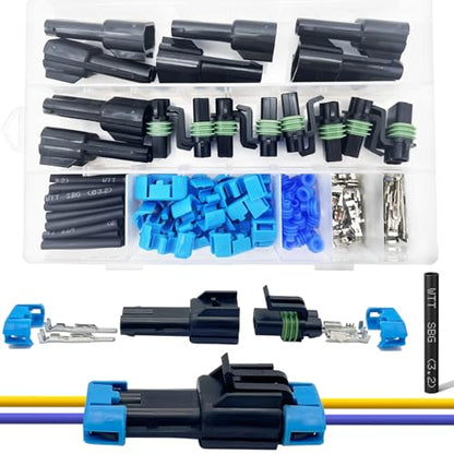 14-12 AWG 2 Pin Connector Waterproof Weather Pack Wire Connectors Kit(8set) - size: 14-12AWG 8Set