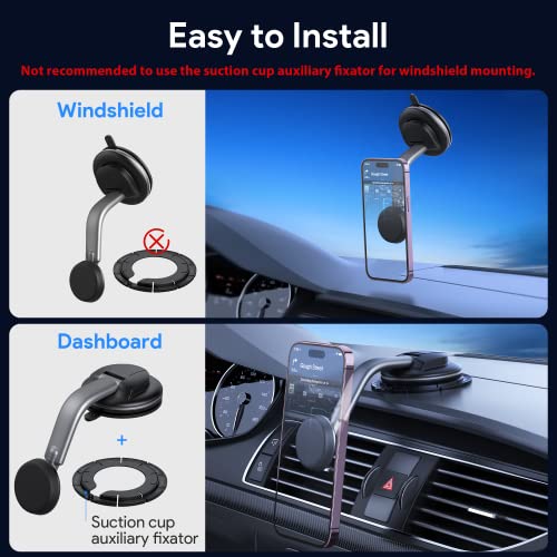 Magnetic Phone Holder for Car, [ Powerful Magnets & Military-Grade Suction] Car Phone Holder Mount Dashboard Windshield Cell Phone Holder Phone Stand for Car iPhone Android Automobile Cradle (Gray) - color: Gray