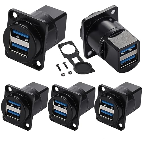 PENGLIN 5PCS Dual USB 3.0 Panel Mount Connector D-Type with Waterproof Cap - size: 5PCS USB3.0