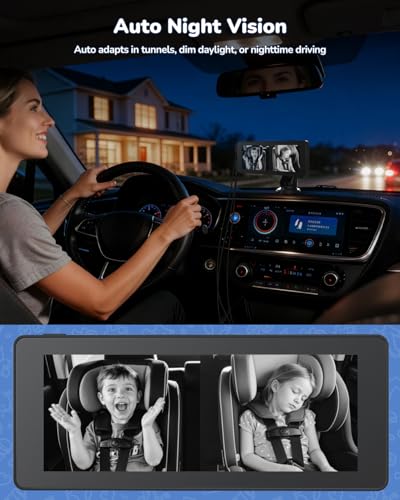 Baby Car Camera for 2 Kids | 6.86" 1080P IPS Dual-Camera Split Screen Monitor - 360° Rotation IR Night Vision - USB Powered Headrest Mount Baby Car Cam - size: 6.86-inch + Dual Cameras