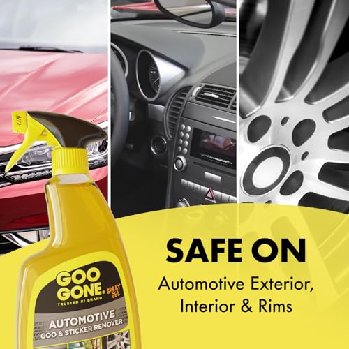Goo Gone Automotive Adhesive Remover, Goo & Grime Cleaner for Bumper Stickers, Decals, Tree Sap, Brake Dust, Bird Droppings, Gum, Spray Paint, Asphalt, 24 oz with MicroFiber Buffing Towel - size: 24 Fl Oz (Pack of 1)