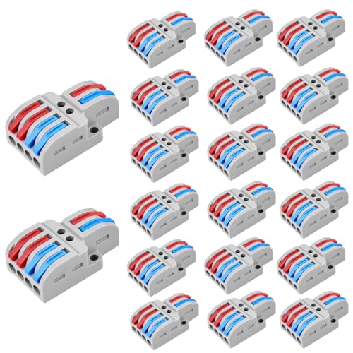 20PCS Lever Wire Nuts Connectors,Nineleaf Compact Splicing Wire Connectors, Quick Disconnect Wire Splice Connectors,2in 4out Wire Connectors for Cables from 28 to 12AWG - color: CONN-24, size: 20PCS