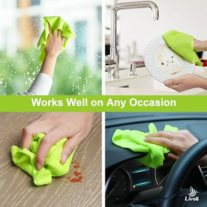LIVOS Microfiber Cleaning Cloth Roll - 80 Pack, Reusable Paper Towels Green Tear Away, Microfiber Towels for Car, Super Absorbent Lint Free Cleaning Rags for House, Kitchen, Window-11.5"x11.5" - color: Green