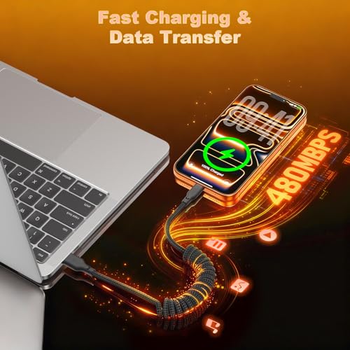 USB A to USB C Coiled CarPlay Cable Fast Charging [2-Pack, 3ft]