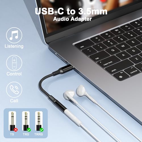 YANZIE USB C to 3.5mm Audio Adapter 2-Pack, Aux Headphone Jack Dongle