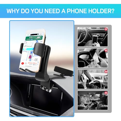 Car Phone Holder, Multifunctional Dashboard Phone Holder for Car, 360 Degree Rotation Auto Cell Phone Mount, Universal Dash Board Car Clip Mount Stand for All Smartphones 4"-7"