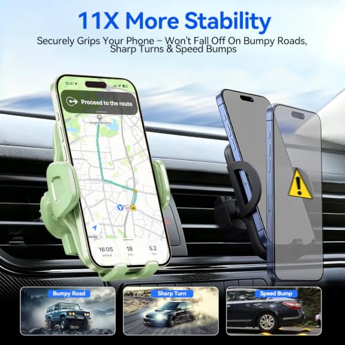 Car Vent Phone Holder [Thick Cases Friendly] Universal Phone Mount for Car with Metal Hook & Wide Clamp, Green Car Phone Holder Mount Compatible with iPhone 17 Pro Max 15 14 13 Samsung S25 (Sage) - color: Sage