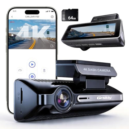 4K Dash Cam Front and Rear, Car Dash Camera with Built-in GPS, 5GHz WiFi, Night Vision, G-Sensor, 64GB SD Card, Loop Recording, 3.59 Inch Screen, 170° Wide Angle, Parking Monitor