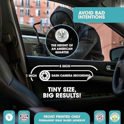 Dash Camera Recording in Car Sticker | Dash Cam Vinyl Sticker Sign | in Car Camera Recording | 2 Pack Car Window Small Sticker | Black Glossy 5x1 Inches Waterproof Sticker (Small) - size: Small