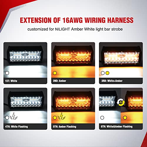 Nilight 2PCS 16AWG 10Feet Wiring Harness Extension for 6Modes Amber White Light Bar Strobe Play and Plug 3-Wires, 2 Years Warranty,Black - size: 16AWG -10FT 3Wires