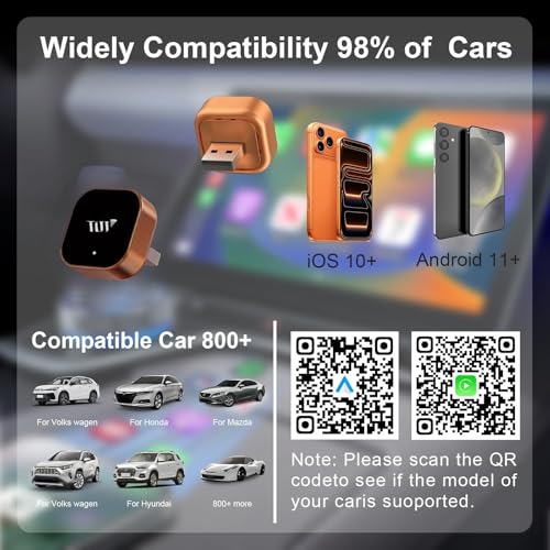 Wireless CarPlay Adapter for Apple iPhone & Android Auto, 2-in-1 Mini CarPlay Adapter Convert Wired to Wireless Dongle, Plug & Play, No Delay, BT 5.4, 2.4G/5G WiFi - color: Bright Orange