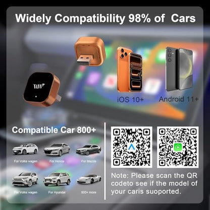 Wireless CarPlay Adapter for Apple iPhone & Android Auto, 2-in-1 Mini CarPlay Adapter Convert Wired to Wireless Dongle, Plug & Play, No Delay, BT 5.4, 2.4G/5G WiFi - color: Bright Orange