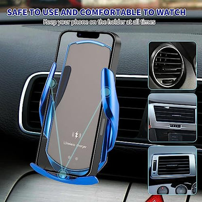 Wireless Car Charger Vent Mount Automotive Electric Induction 15W Wireless Charger Car Vent Mount Bracket Fast Charging Auto-Clamping Car Phone Holder Mount Air Vent Phone Holde(Red)