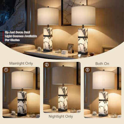 Scenekoy 27" Alabaster Table Lamp Set of 2 with Night Light for Living Room - color: Black