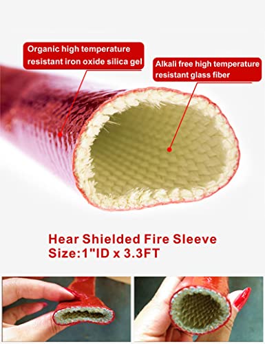 Fuel Line Heat Shield Insulation Heat Sleeve Fuel Line Heat Shield Sleeve Fire Sleeve Silicone Coated Fiberglass Heat Protection for Automotive Hose Lines & Electrical Wiring（Red 1" ID） - color: Red, size: 1" ID*3.3FT