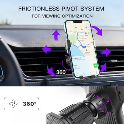 Phone Holders for Car with Metal Hook Clip, Air Vent Cell Phone Stand Car Mount, Universal Automobile Cradle for Garmin GPS Fit iPhone Android and All Smartphones, Dark Black