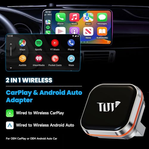 Mini Wireless Carplay Adapter for iPhone, 2-in-1 CarPlay & Android Auto Wireless Adapter for Car(2015+) with Wired CarPlay, USB-A/C Plug & Play, Fast Auto-Connect for iPhone iOS 10+ Android 11+ - color: Metal