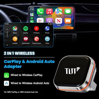 Mini Wireless Carplay Adapter for iPhone, 2-in-1 CarPlay & Android Auto Wireless Adapter for Car(2015+) with Wired CarPlay, USB-A/C Plug & Play, Fast Auto-Connect for iPhone iOS 10+ Android 11+ - color: Metal