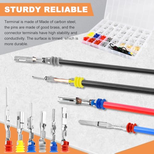 950pcs Pin Connector Kit,with Crimping Plier,Car Electrical Wire Connectors Terminal Pins,1/1.5/1.8/2.2/2.3/2.8/3.5mm Male & Female Wires Pins, Non Insulated Wire Terminal Pin Kit
