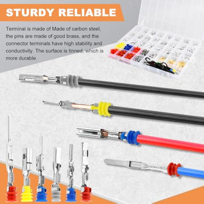 950pcs Pin Connector Kit,with Crimping Plier,Car Electrical Wire Connectors Terminal Pins,1/1.5/1.8/2.2/2.3/2.8/3.5mm Male & Female Wires Pins, Non Insulated Wire Terminal Pin Kit
