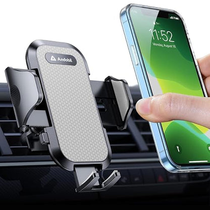 andobil 2026 Upgraded Car Phone Holder Mount for Vent, Military Sturdy Metal Clip Air Vent Phone Holder for Your Car Easy Used Cell Phone Car Mount for iPhone 17 16 15 14 13 12 Pro Max Samsung Grey - color: Grey
