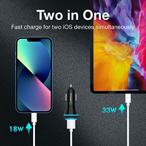 MOCA USB-C Car Charger, 51W USB-C & USB-A 2-Port PD/QC 3.0 Car Power Adapter W/ 2pcs 3.3ft A-P/C-P Cable Car Charger for iPhone 17/16/15 Series, Samsung Galaxy S25/S24/S23 Series, iPad Pro, AirPods - color: Carbon Fiber Texture