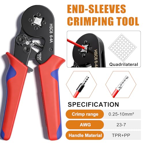 mankk 1500PCS Silver‑Plated Copper Wire End Ferrules Kit, Ferrule Crimping Ratchet Pliers AWG 23‑7, for Electricians, Automotive and DIY Electrical Work - size: 1500PCS+Tool