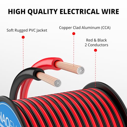 NAOEVO 12 Gauge Wire 2 Conductors, CCA Red Black Electrical Wire, 100FT - size: 100ft, style: 12AWG