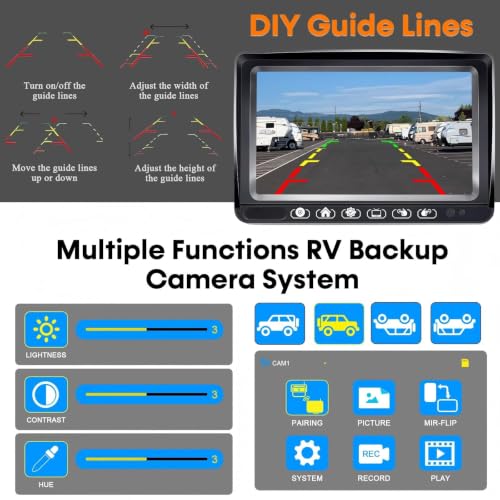 RV Backup Camera with Solar Magnetic - 50 FT Long Distance No Signal Delay - size: 7.1" RV Trailer Backup Camera