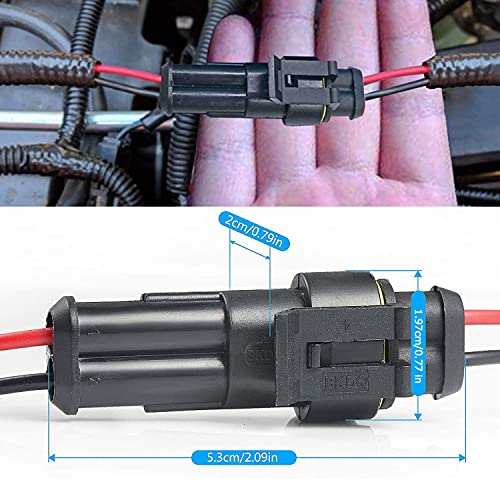 6 Kit 2 Pin Car Connector Waterproof Electrical Connector, Male and Female Way 18 AWG Wire Plug Socket Kit for Truck, Motorcycle, Boat and Other Wire Connection - size: 2-Pin