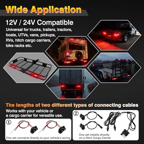 Hitch Cargo Carrier Light Kit, Oval LED Trailer Lights 2PCS 6Inch Red Turn Signal Tail Light with Grommets Wire Harness & 3-Prong Wire Pigtails, Waterproof for Luggage Bike Rack Trailer
